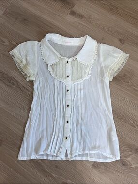 LIZ LISA White Lace-Trim Button Front Top